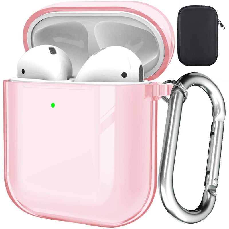 Valkit Compatible AirPod Case Cover, Clear Airpods Case with Keychain Soft TPU Protective Cover Shockproof Case for Girls Women Men Compatible with Apple AirPods Charging Case 2 & 1 - Clear Pink - Image 1